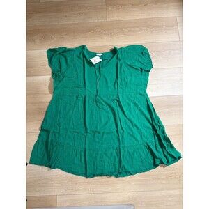 Knox Rose Women's 4X Green Babydoll Tiered Dress Short Sleeve Boho